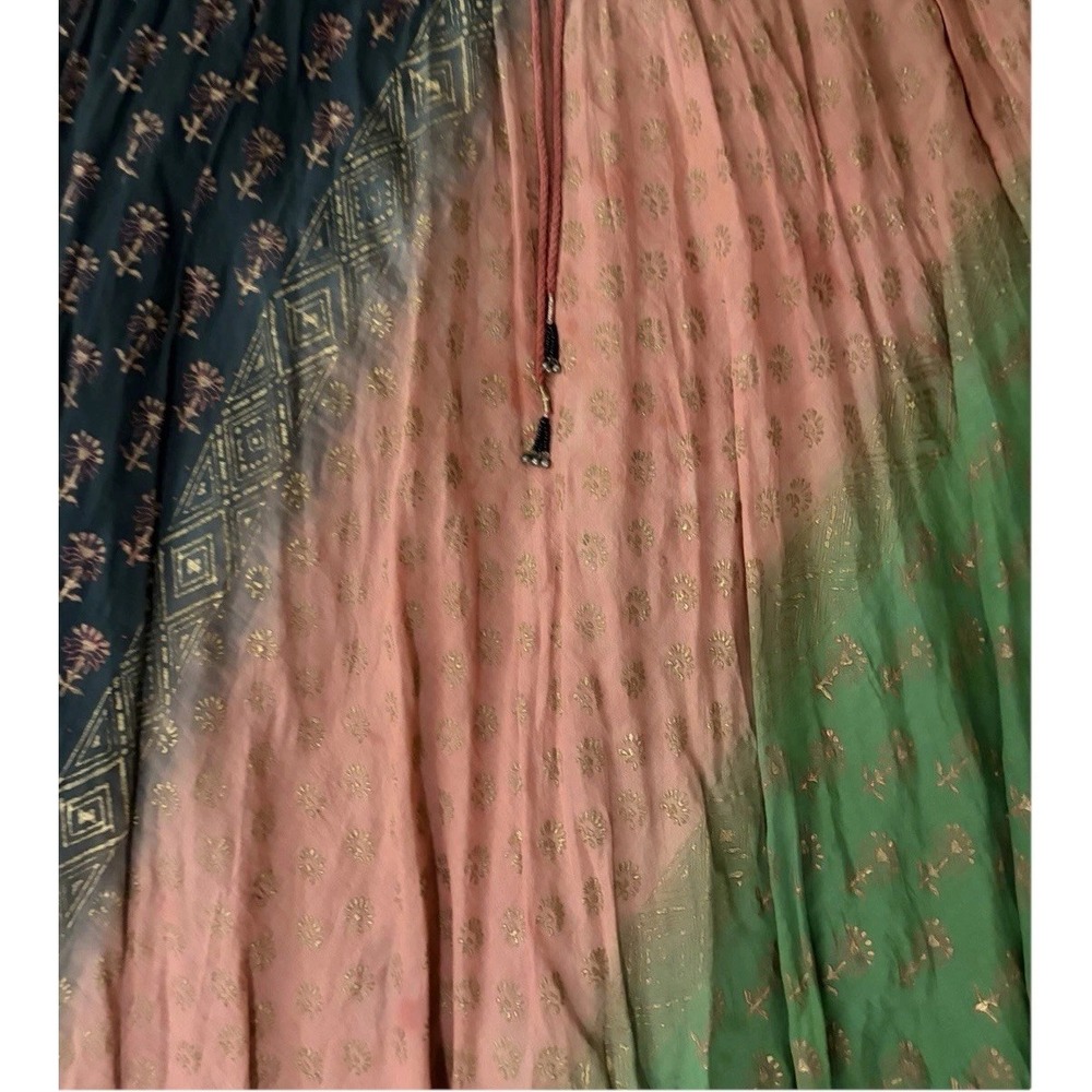 Boho Patchwork Maxi Skirt Free Size Cotton India Festival Hippie Gypsy Gold - Picture 2 of 8